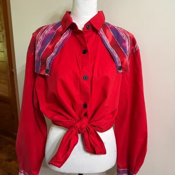 Red Button-Up Shirt with Tie Front - Picture 1 of 3